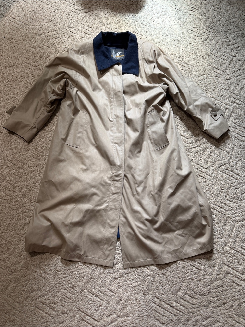 Vintage 80s London Fog Beige Trench Coat with Navy Collar